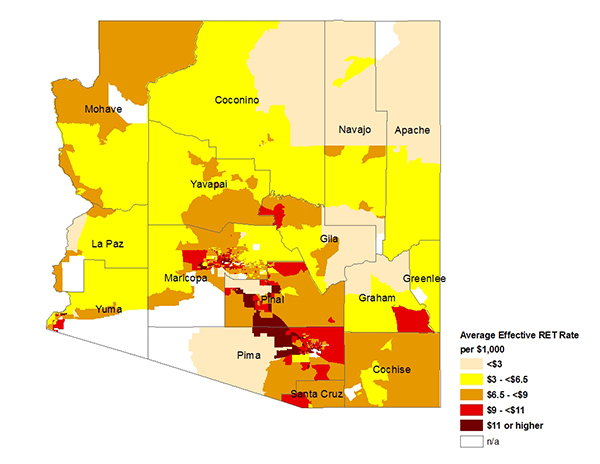 Figure 3. Average Effective Real Estate Tax Rates by Census Tracts in Arizona, 2010-2014 Figure 3. Average Effective Real Estate Tax Rates by Census Tracts in Arizona, 2010-2014